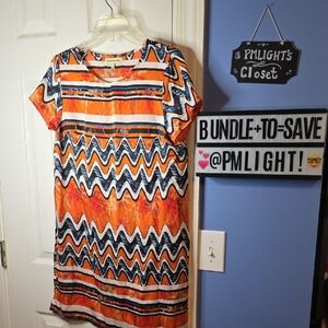 Everybody Talks Large Vibrant Orange Zigzag Dress